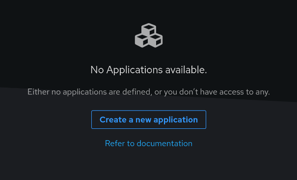 Authentiks dashboard uden tilgængelige applikationer